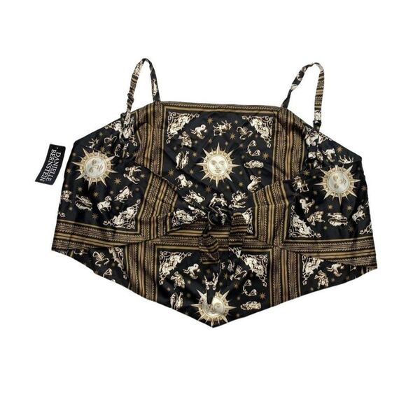 Danielle Bernstein Cami‎ Tank Top 16W 1X Black White Gold Astrology Tie-Back NEW - Picture 4 of 9